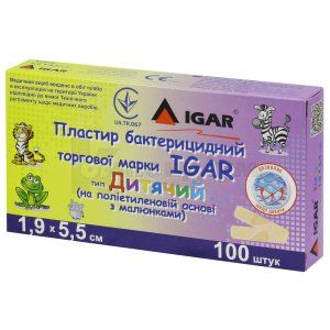 ПЛАСТИР БАКТЕРИЦИДНИЙ торгової марки IGAR тип ДИТЯЧИЙ (на поліетиленовій основі з малюнком)