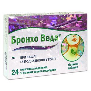 БРОНХО ВЕДА ТРАВ'ЯНІ ЛЬОДЯНИКИ ЗІ СМАКОМ ЧОРНОЇ СМОРОДИНИ (BRONCHO VEDA HERBAL LOZENGES WITH BLACK CURRANT FLAVOUR)