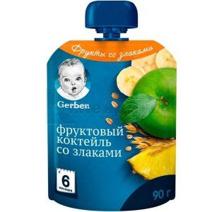 Гербер пюре Фруктовый коктейль со злаками (Gerber puree Fruit cocktail with cereals)