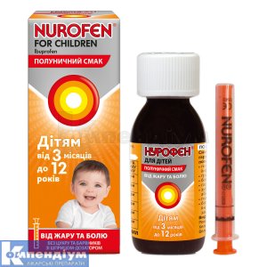 Нурофєн® для дітей суспензія оральна, 100 мг/5 мл, флакон, 200 мл, з полуничним смаком, з полуничним смаком, № 1; Reckitt Benckiser Healthcare (UK) Limited