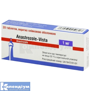 Анастрозол-Віста таблетки, вкриті плівковою оболонкою, 1 мг, блістер, № 28; Містрал Кепітал Менеджмент