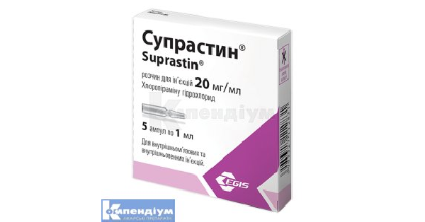 Супрастин розчин для ін'єкцій 20 мг ампула 1 мл: інструкція по ...