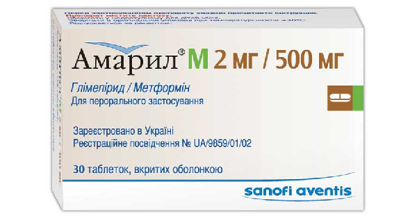 АМАРИЛ M 2 мг / 500 мг инструкция по применению, цена в аптеках  .
