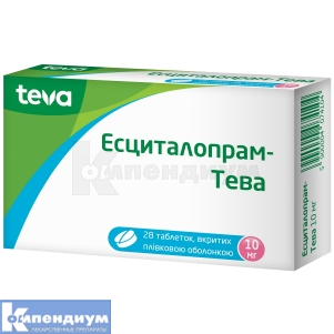 Эсциталопрам-Тева таблетки, покрытые пленочной оболочкой, 10 мг, блистер, № 28; Тева Украина