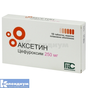 Аксетин таблетки, покрытые пленочной оболочкой, 250 мг, стрип, № 10; Medochemie Ltd