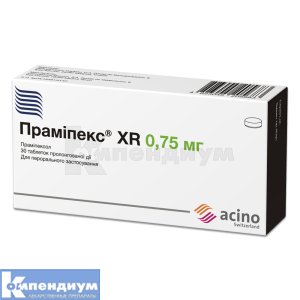 Прамипекс® XR таблетки пролонгированного действия, 0,75 мг, блистер, № 30; Acino